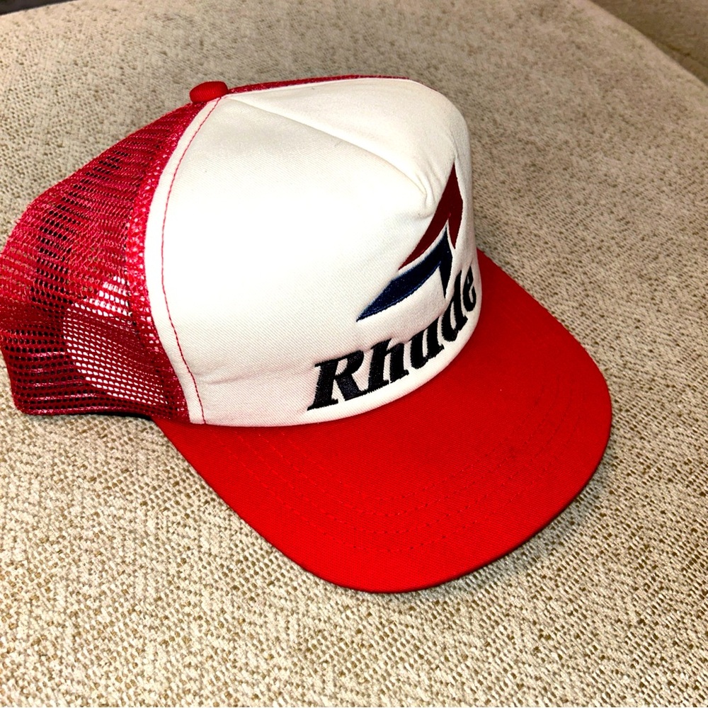 RHUDE SPEEDMARK TRUCKER HAT RED AND WHITE